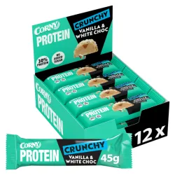 Corny Protein Crunchy - Barritas de Chocolate Blanco y Vainilla | 12x45g