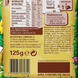 Valor energetico Nestlé Jungly, 30 barritas de chocolate con leche de 34 gr.
