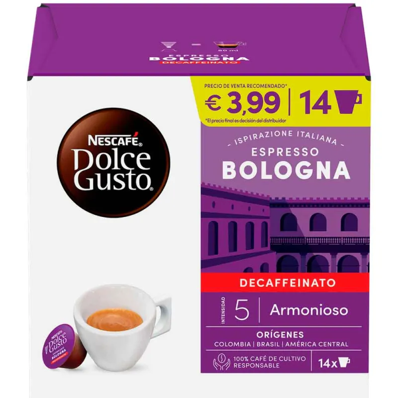 Espresso Descafeinado  Bologna 14 cápsulas de café Dolce Gusto Original