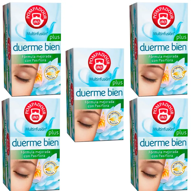 5 cajas de Duerme Bien, 20 infusiones Pompadour, con pastiflora 8412900400347