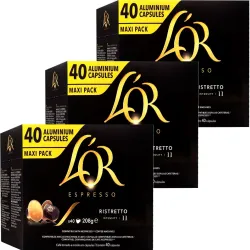 3 cajas Ristretto L'OR 40 Cápsulas Maxi Pack compatibles Nespresso