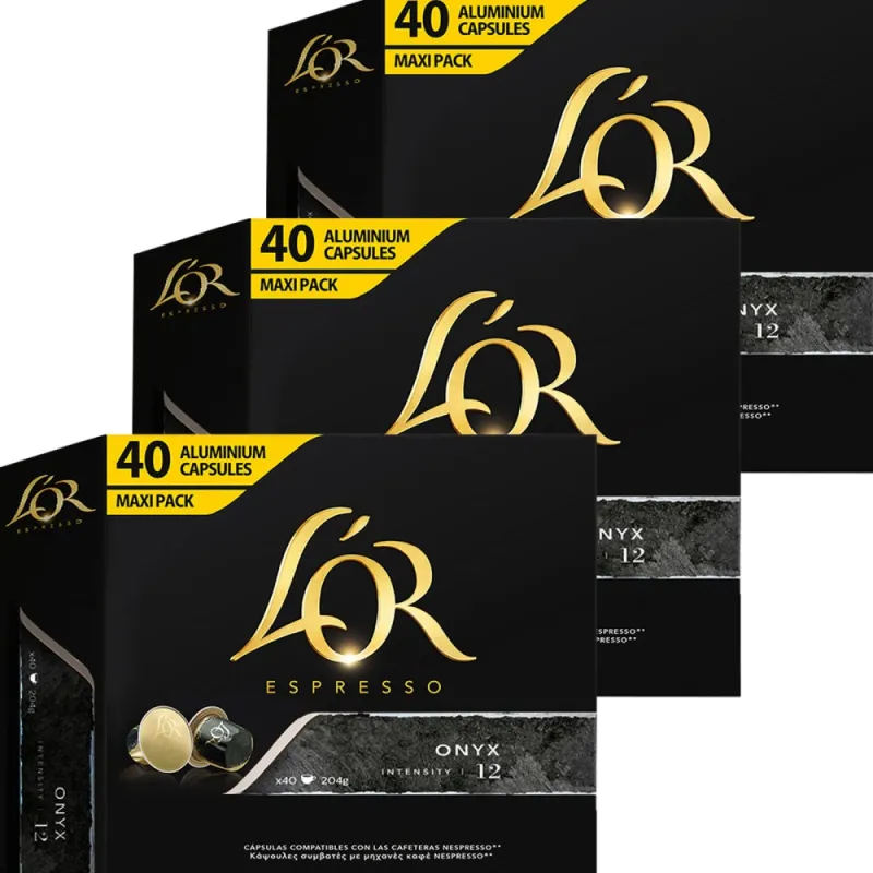 3 cajas de  Onyx L'OR 40 Cápsulas Maxi Pack compatibles nespresso