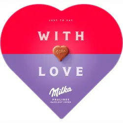 Milka Bombones de Chocolate con Leche de los Alpes en Forma de Corazón Rellenos con Crema de Avellana 165g