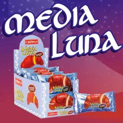 publicidad Media Luna Cropan recubierta de cacao, caja de 12 unidades de 50 gr