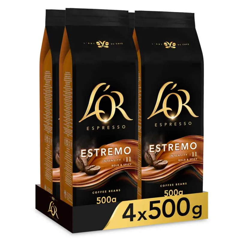 ESTREMO Espresso 4 paquetes de 500 gr. Café en grano L'or   INTENSIDAD 11