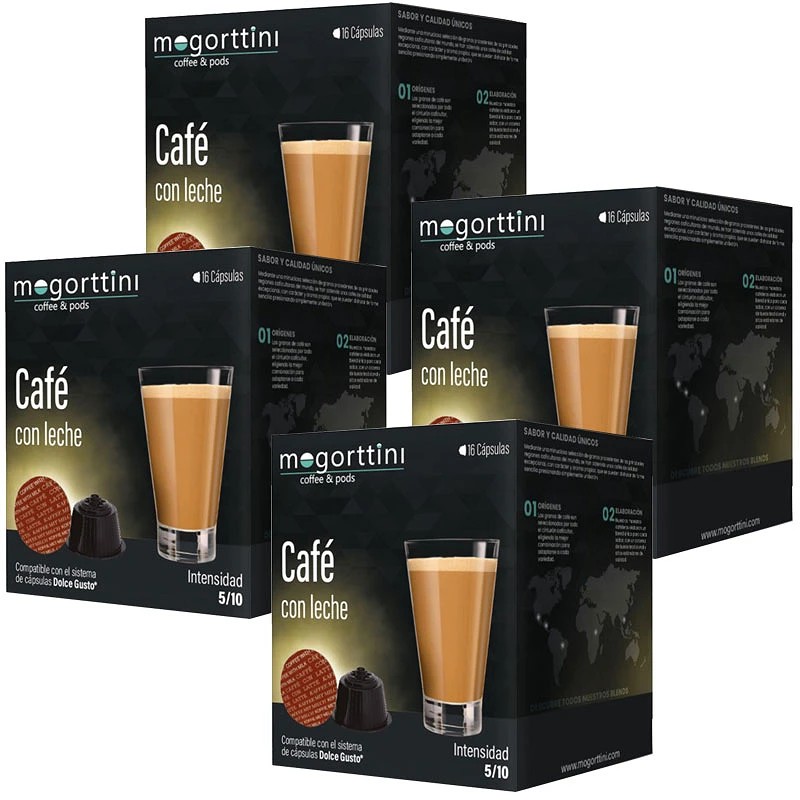 Café con leche Mogorttini 4 cajas de 16 cápsulas: Equilibrio y Sabor